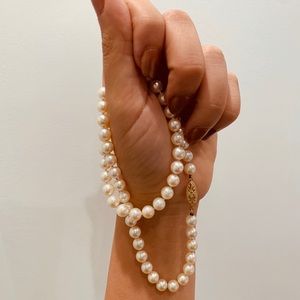 Vintage Pearl Necklace with Real Gold Clasp